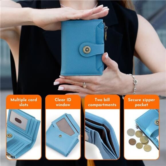 Small Wallet Women Soft Leather Blue - Picture 2 of 6